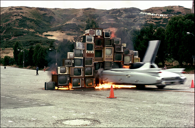 The Ant Farm's 'Media Burn' performance, near San Francisco, 1975.